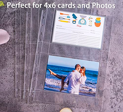 60 Pack 240 Pockets 4x6 Recipe Card Sleeves,3 Ring Binder Recipe Card Protector Pages,Double Sided 2 Pocket Refill Sheets for Recipe Book, 8.5x11 Inch Top Loading Clear Sleeve Sheets - color: 60 Pcs Sleeves