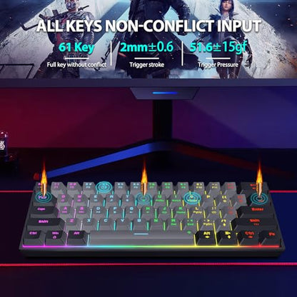 Snpurdiri 60 Percent Machanical Keyboard (Black-Grey, Red Switches) | Full Anti-Ghosting 60% Gaming Keyboard Rainbow Backlit for PC Gamer Office Business - color: Black Grey/Red Switch