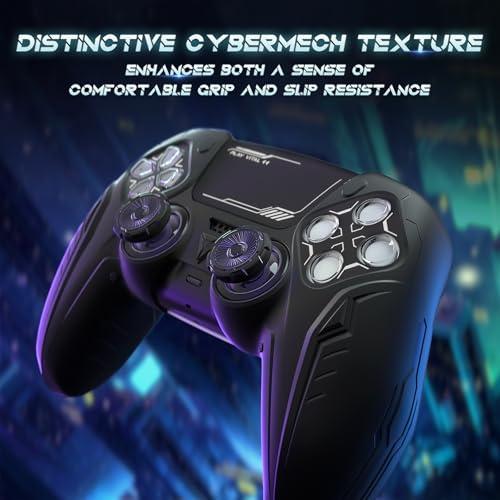PlayVital 2 Pack Silicone Skin Set for PS5 Controller - Charging Dock Compatible, Full Protection Case with Futuristic CyberMech Design, Soft Cover with Thumb Grips & Stickers - Black - color: 2 Black