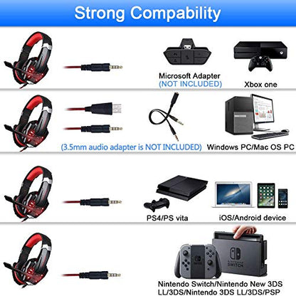 BlueFire Stereo Gaming Headset for PS4, PS5, PC, Xbox One, Noise Cancelling Over Ear Headphones with Mic, LED Light, Bass Surround, Soft Memory Earmuffs for Laptop Nintendo Switch (Black-Red) - color: Black-Red