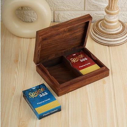 Ajuny Wooden Playing Card Box Brass Inlay Double Deck Set - 6x4.5x1.6 Inch | Poker and Bridge Accessory for Game Nights Travel and Entertaining Thoughtful Anniversary Wedding or Housewarming Present