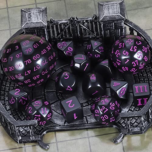 CiaraQ DND Polyhedral Dice Set (15pcs) D4-D100 Game Dice with Dice Bag | Acrylic Role Playing Dice for Dungeons and Dragons MTG Table Games (Black & Purple) - color: Black & Purple