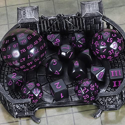 CiaraQ DND Polyhedral Dice Set (15pcs) D4-D100 Game Dice with Dice Bag | Acrylic Role Playing Dice for Dungeons and Dragons MTG Table Games (Black & Purple) - color: Black & Purple