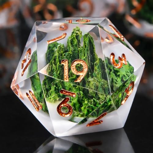 Natural Mountain Forest DND Dice Sharp Edge Handmade Dungeons and Dragon RPG Game Polyhedral Dice for Role Playing Game（Green） - color: Green-mountain