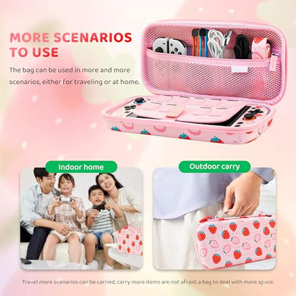 GLDRAM Pink Strawberry Carrying Case for Nintendo Switch 2 (2025), Cute Portable Hard Shell Travel Single Bag with 10 Game Card Slots & Shoulder Strap - color: Strawberry