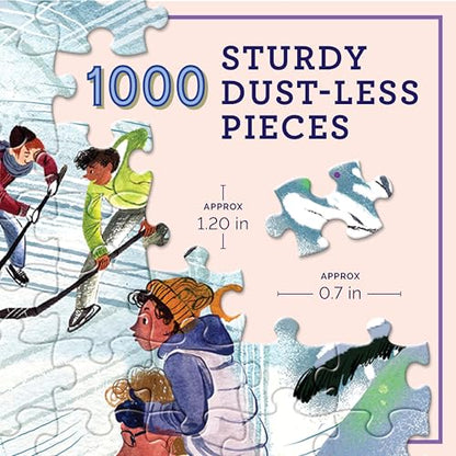 eeBoo New York City Skaters 1000 Piece Square Jigsaw Puzzle, 23" x 23" | Double coated, sturdy & dust free pieces with a satisfying snap. Includes full color reference insert. Vibrant, original art - style: New York City Skaters
