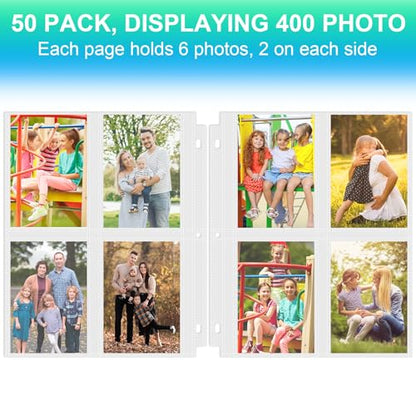 50 Pack 3.5 x 5 Photo Sleeves for 3 Ring Binder(400 Pictures) | Heavy-Duty Archival Photo Page Protectors, Clear Picture Album Refill Pages Holds, Acid-Free - size: 3.5x5inch-4pocket, style: 50 pack