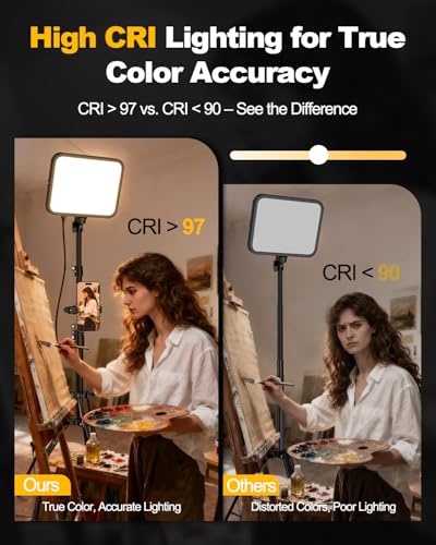 UBeesize 2-Pack LED Video Light Kit, 3000-6500K Dimmable Photography Studio Lights with Tripod Stand & Phone Holder, Video Recording & Streaming Lighting for Makeup, Gaming, YouTube - size: 12.5in, style: 2-Pack