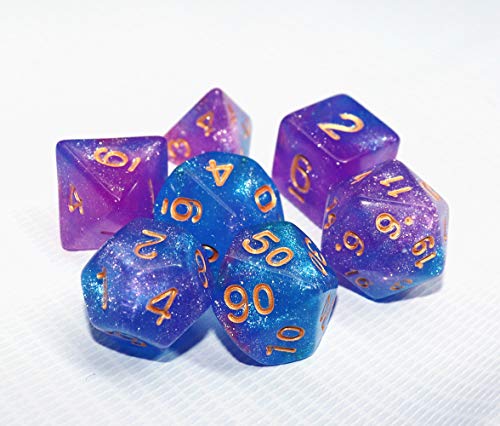 DND Dice Set Blue Purple Glitter Dice for Dungeon and Dragons D&D RPG Role Playing Games Table Games Polyhedral Dice - color: Blue Mix Rose+glitter