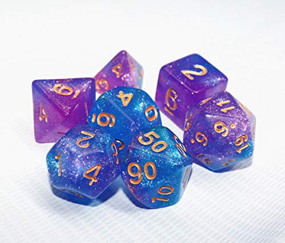 DND Dice Set Blue Purple Glitter Dice for Dungeon and Dragons D&D RPG Role Playing Games Table Games Polyhedral Dice - color: Blue Mix Rose+glitter