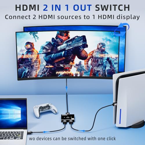 8K HDMI 2.1 Switch Bi-Directional - 2 in 1 Out Switcher/1 in 2 Splitter Supports 8K@60Hz & 4K@60Hz, 48Gbps, 4:4:4bit,UlrtaHD High Resolution Switch Between 2 Inputs or Toggle Displays