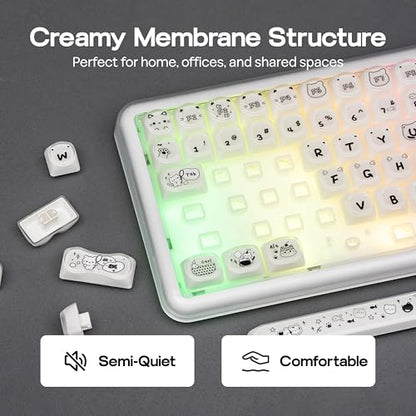 MechLands X Maorbeng X100 PRO Membrane Gaming Keyboard with Number Pad, RGB Backlits, Wireless Computer Keyboard with 5000mAh Battery, BT/2.4G/USB-C Wired, 96% Layout for Windows/Mac/PC (White) - color: White