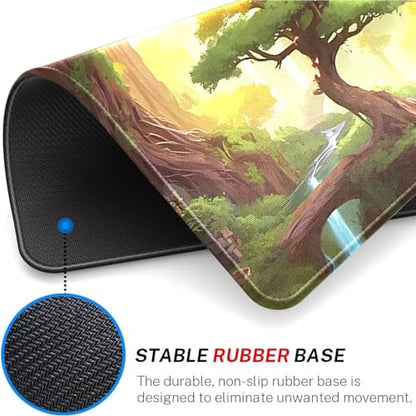 Fantasy Stitched Edges TCG Playmat, 24 x 14 inches MTG Mats for MTG Trading Card MTG Playmats Smooth Surface Battle Game Rubber Collection - color: Forest House