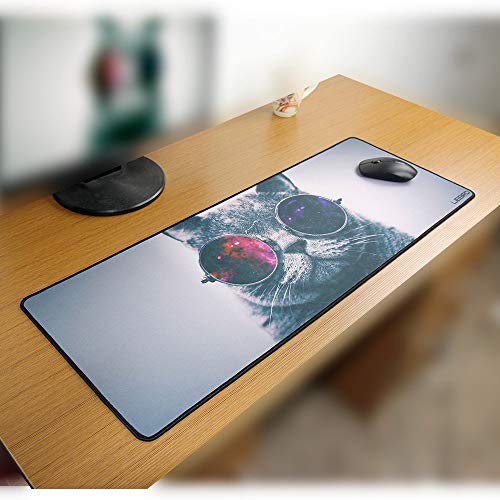 Cool Cat Extended XXXL Gaming Mouse Pad - 31.5Lx11.8Wx0.12H - Portable with Extended XXL Size - Non-Slip Rubber Base - Special Treated Textured Weave with Precision Control - color: Cool Cat
