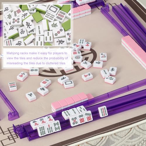 Mahjong Racks with Pushers 4PCS Set Majiang Tile Holder Acrylic Mahjong Racks Accessories and Gifts - color: Deep Purple