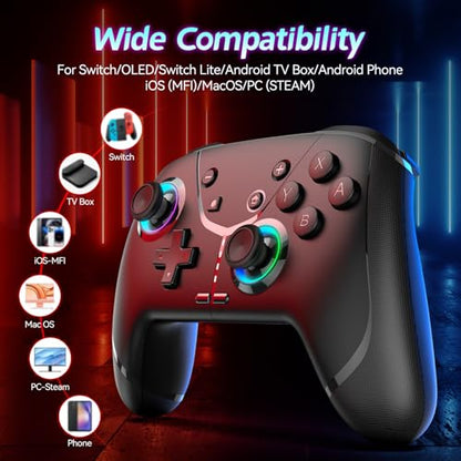 Switch Controller, Wireless Pro Controller for Nintendo Switch 2/Switch/Lite/OLED, Bluetooth controllers Compatible with iPhone/Mac/iPad/iOS/Android/Phone/PC/Steam and TV with Programming/RGB4/Vibration / 3 Turbo Modes/6-Axis/Motion(Black Pro) - color: Bl