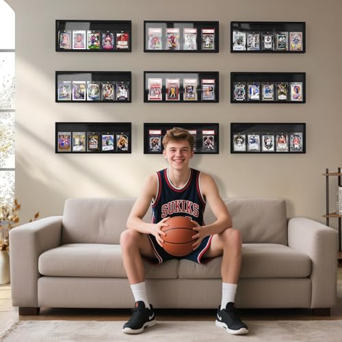 Emfogo Card Display Case, Trading Card Display Frame Wall Mount, Wooden Baseball Card Display Case with Clear View, Graded Sports Card Display for Trading Card Collection (1 Pack-Black) - size: 1-Layer 1 Pack