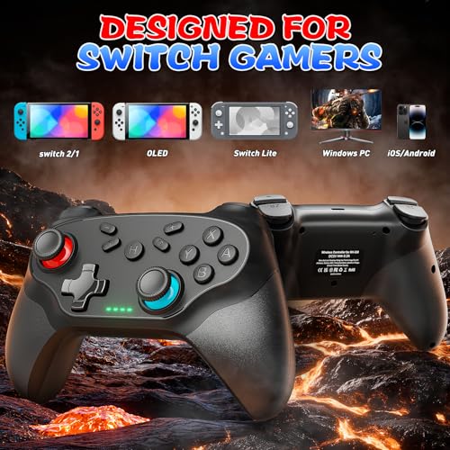 Nonbliep 2 Pack Wireless Controller for Nintendo Switch 2/1 Lite/OLED and PC, with Bluetooth, Turbo, Gyro Axis, Dual Vibration, and Screenshot, Compatible with Steam and Switch 2/1 - color: Black