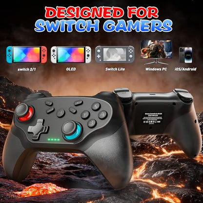 Nonbliep 2 Pack Wireless Controller for Nintendo Switch 2/1 Lite/OLED and PC, with Bluetooth, Turbo, Gyro Axis, Dual Vibration, and Screenshot, Compatible with Steam and Switch 2/1 - color: Black