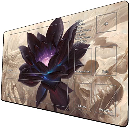 MTG Playmat, Game Play Mat for MTG TCG 24 x 14 inches Trading Card Inked Game Playmats with Storage Bag Smooth Rubber Surface Battle - color: Black Lotus With Zones1