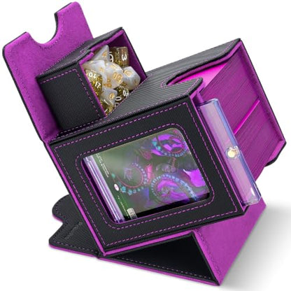 Commander Deck Box for MTG/PTCG/TCG - Patent Pending, Black Purple | Card Deck Box with Display Fits 100+ Double-Sleeved Cards, Magnetic Trading Card Box with Dice Tray & 35PT Card Holder - color: Black Purple