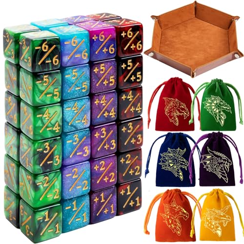 MTG Counter Dice Set 48 Pcs D6 MTG Dice Life Counters Tokens Dice for Magic Card Game Accessories with 6 Pcs Drawstring Bags and Tray (Color) - color: Color