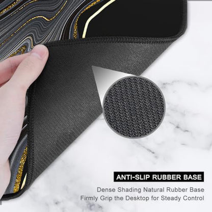 Auhoahsil Extended Mouse Pad, XXL Desk Pad Gaming Mousepad, Large Big Laptop Computer Keyboard Desk Mat with Non-Slip Base Stitched Edge for Gaming Office Men Women, 35.5 x 15.7 in, Black Marble - color: 05 Black Gold Marble, size: XXL - Extended size 35.