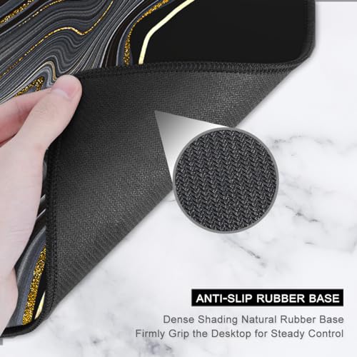 Auhoahsil Extended Mouse Pad, XXL Desk Pad Gaming Mousepad, Large Big Laptop Computer Keyboard Desk Mat with Non-Slip Base Stitched Edge for Gaming Office Men Women, 35.5 x 15.7 in, Black Marble - color: 05 Black Gold Marble, size: XXL - Extended size 35.