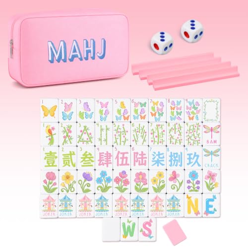 Soulchen Mini American Mahjong Tile Set Include 160 0.8 Inch Mahjong Tiles 2 Dice 4 Wooden Rulers 1 Accessory Bag 4 Beginner Rule Cards (Butterfly & Floral) - style: Butterfly & Floral