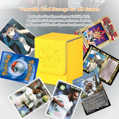 Arkeiliy Card Deck Box, 110+ Storage MTG Deck Box with 50 Pcs Card Sleeve, Collectible Trading Card Cases for Magic Commander and More (Yellow) - color: Yellow