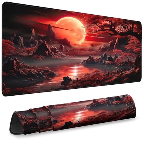 Mouse Pad Gaming - Desk Mat for Keyboard and Mouse - Large Mouse Pads for Desk, Gaming Mousepad with Non-Slip Base, Desks Pad (31.5" X 11.8") for Game, Office and Home - color: Cherry Blossom Full Moon - 13, size: 31.5L x 11.8W inches