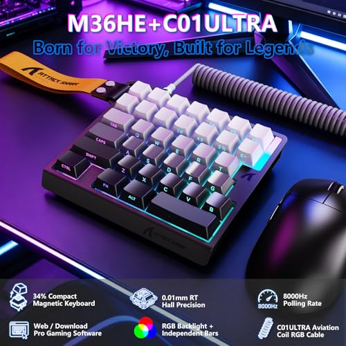 ATTACK SHARK M36 HE One-Handed Magnetic Switch Keyboard, 8000Hz Polling,Hot‑Swappable,High‑Precision 0.01mm, 36 Keys Rapid Fast Wired Keypad with RGB Backlit, C01 Ultra Led Aviator Cable-Moonlit Night - color: Moonlit Night