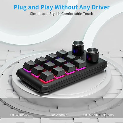 Multifunctional Macro Mechanical Keyboard With 12 Customizable Keys 2 Knobs - One-Handed RGB Gaming Keypad Programmable Ultra-Thin Mechanical Keyboard With 12 Programmable Keys And RGB Backlighting