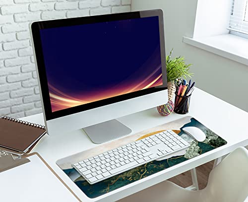 MIOAOSRT Desk Mat,The Green Golden Mountains by Sunset Extended Gaming Mouse Pad,Large Non-Slip Rubber Base Mousepad with Stitched Edges,Waterproof Mouse Mat Desk for Office Game Home 35.4x15.75 in - color: The Green Golden Mountains By Sunset