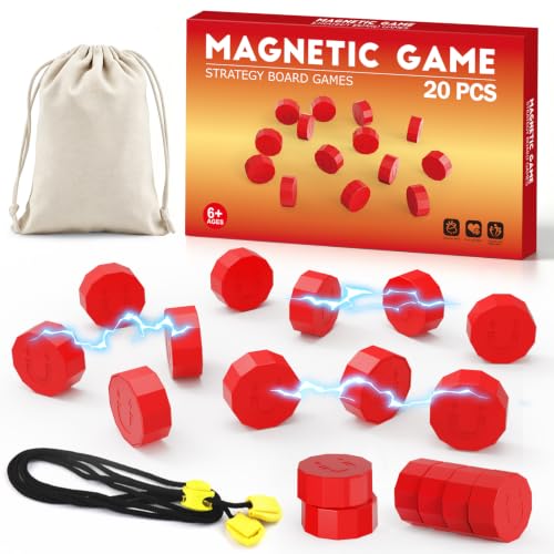 LLESSOO Magnet Game with String, Fun Strategy Board Games for Kids 8-12 and Adults, Magnetic Game for Family Night, Party & Travel, Includes 20 Chess Pieces, Rope and Storage Bag - color: Red