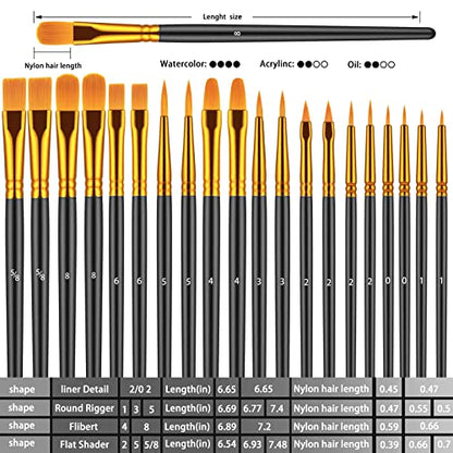 Paint Brushes Set, 30 Pcs Paint Brushes for Acrylic Painting, Oil Watercolor Acrylic Paint Brush, Artist Paintbrushes for Body Face Rock Canvas, Adult Drawing Arts Crafts Supplies, Black - color: Black
