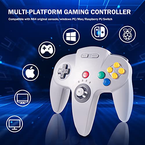 KIWITATA Wireless N64 Controller for Switch 1/Switch 2, 2.4GHZ N64 Remote Joystick Wireless Controller Compatible with N64 Original Console, Raspberry Pi, IOS, PC Windows 7,8,10,11 Gray - color: gray