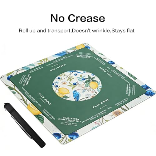 Neoprene Mahjong Mat (33"x33"), No Creases, with Storage Bag | Mahjong Mat with Rules, Anti-Slip, Noise-Reducing, for Mah-jong/Poker/Dominoes Games,Mahjong Accessories for Women and Men - style: Nature
