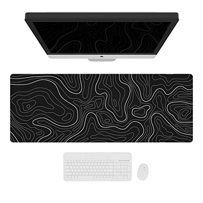 Ovenbird Large Gaming Mouse Pad with Stitched Edges, Topographic Map Topo Mousepad Gaming, Extended XL Large Mousepad with Anti-Slip Base, Cool Mouse Pads for Desk, 31.5 x 11.8 in, Black - color: Black Topo, size: Extended
