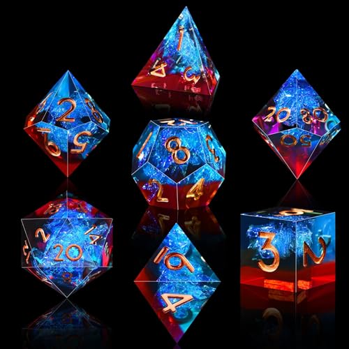 AUSTOR 7-Die DND Dice Set Handmade Sharp Edge Polyhedral Dice for Dungeons and Dragons RPG MTG Table Games（Flame Red & Ice Blue） - color: Flame Red & Ice Blue