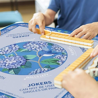 Tegeme Mahjong Mat Flower, Birds 31.5" X 31.5" Anti Slip Game Table Cover | Noise Reduction for Quiet Play, Chinoiserie Floral Design, Non Slip Backing Secures Mat, For Mah Jong Card Tile Games - size: 31.5" X 31.5", style: Flower, Birds