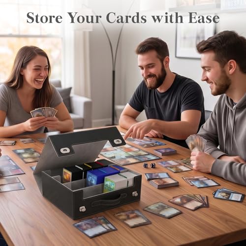 Lifewit Trading Card Storage Box with Handle, Holds Up to 1800 Sleeved Cards with 12 Adujstable Dividers & 4 Stoppers, Aluminum Closure PU Leather Case for MTG, PTCG, YGO, Sports Cards, Black& Gray - color: Black&Gray