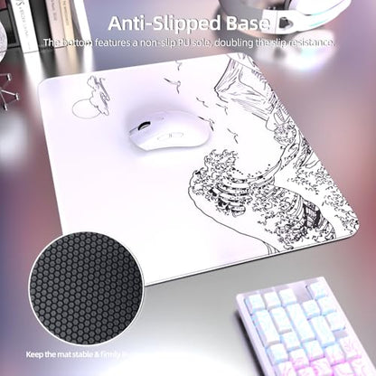 ATTACK SHARK CM05 Glass Gaming Mouse Pad,17.7x15.7 in Large Mouse Mat，Non Slip 9H Hard Mousepads,Nano-Textured Glass Surface with Improved Precision and Speed for FPS Players-Wave White - color: Wave White