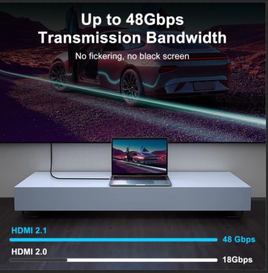 Thsucords Ultra Thin 8K HDMI 2.1 90 Degree Left Angle Cable 6.6FT, Flexible Slim High Speed Cord Support 4K@120Hz 8K@60Hz Compatible with Roku TV/HDTV/PS5/Blu-ray - size: 6.6FT, style: 90 Degree Left Angle