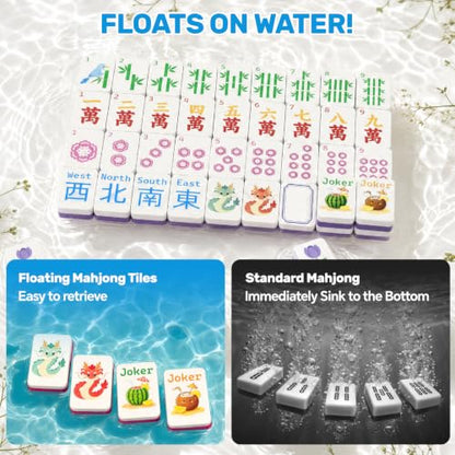 Floating Mahjong Tiles for Pool – 1.5" Waterproof EVA Foam Mahjong Tile Set, Floating Foam Tiles for Pool Games，Fits Float Board & Tray, Ideal for Summer Beach Party, Water Game & Outdoor Fun
