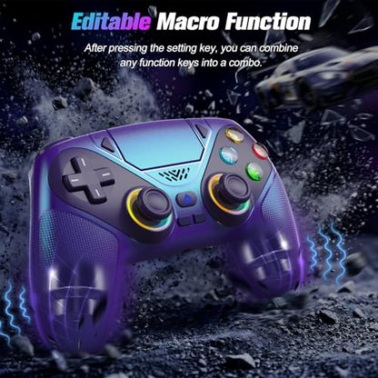 Gamrombo LED Wireless Controller for PS5, Compatible with PS5 Pro/Slim/PC, Dual Vibration, Marco/Turbo Function, 3.5mm Audio Jack (Chromatic Blue) - color: RGB