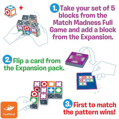 FoxMind Games: Expansion Pack -Match Madness Extreme Used with Original Match Madness Pattern Matching Puzzle Game, 60 New Challenge Cards, Fast-Paced up to 4 Players, Ages 7 and up - style: Expansion - Extreme