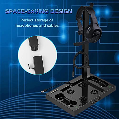 Megadream XOX Series X Stand with Fan, Dual Controller Charging Dock Station with 4 Cooling Fan, 1 Headphone Holder, 2 Pack 1400mAh Rechargeable Batteries for XOX Series X Console, Black