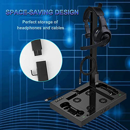 Megadream XOX Series X Stand with Fan, Dual Controller Charging Dock Station with 4 Cooling Fan, 1 Headphone Holder, 2 Pack 1400mAh Rechargeable Batteries for XOX Series X Console, Black