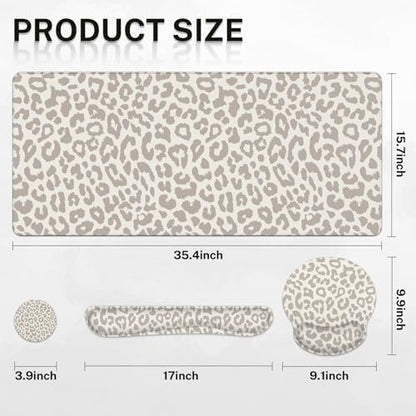 Arttown Keyboard Mouse Pad Set, 4 in 1 Desk Mat Set Leopard Animal | Skin Khaki Large Mousepad+Keyboard Wrist Rest+Mouse Wrist Rest+Coaster Ergonomic Design for Home Office Computer - color: Light Khaki Leopard
